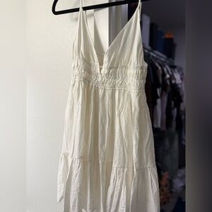 Mustard Seed Cream Tiered V-Neck Smocked Waist Maxi Dress